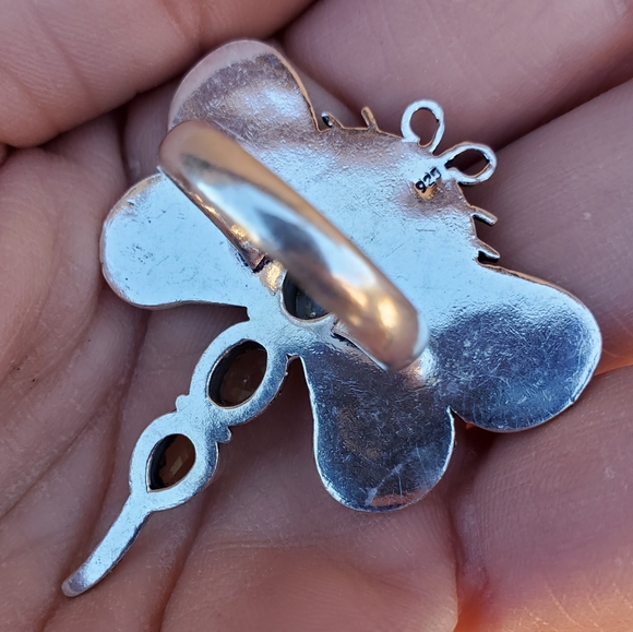 New Multi Gemstone 925 Silver Dragonfly Ring. - Picture 6 of 11